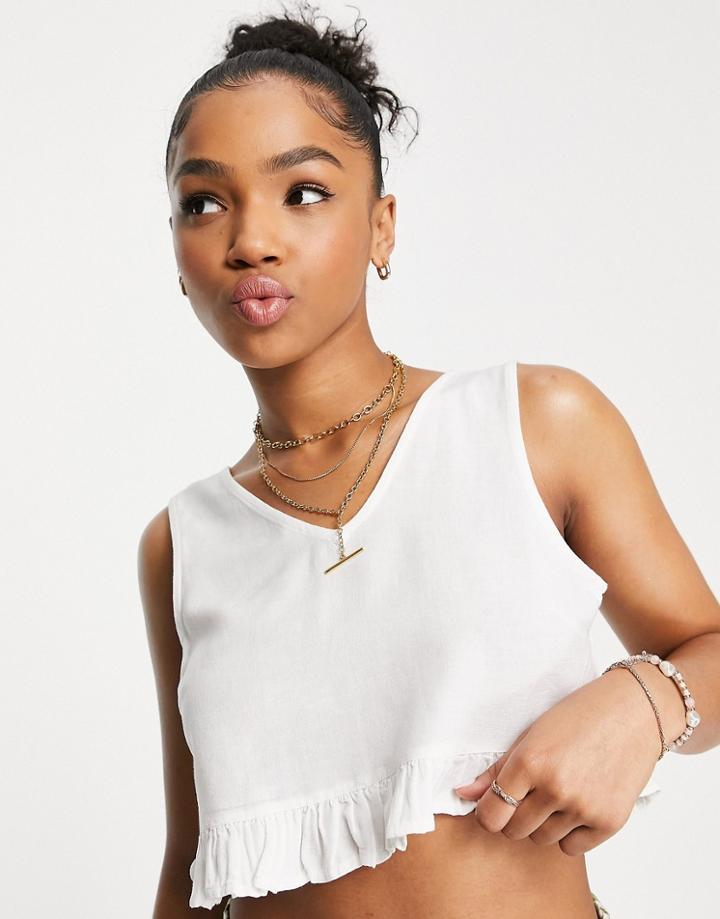 Pieces Frill Hem Crop Top In White - Part Of A Set