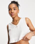 Pieces Frill Hem Crop Top In White - Part Of A Set