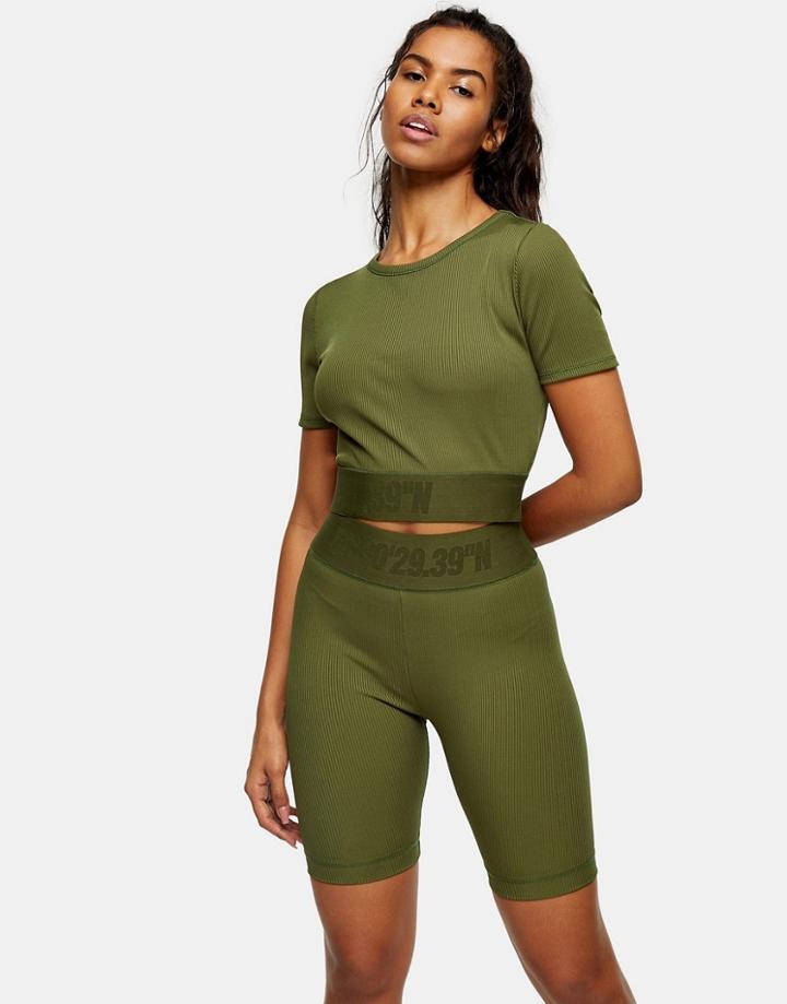 Topshop Activewear Cropped Top In Khaki-green