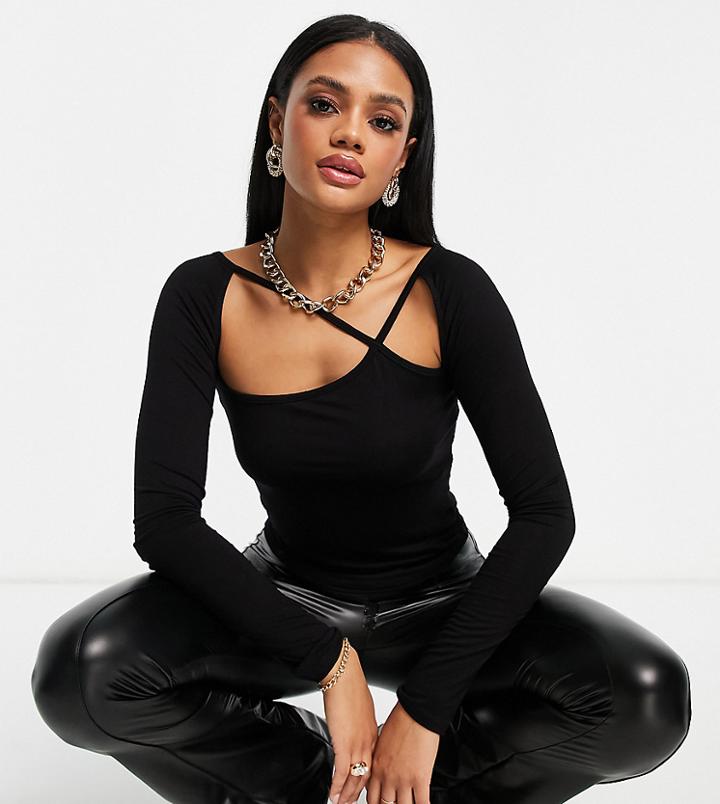 Asyou Cut Out Strap Long Sleeve Top In Black