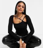 Asyou Cut Out Strap Long Sleeve Top In Black