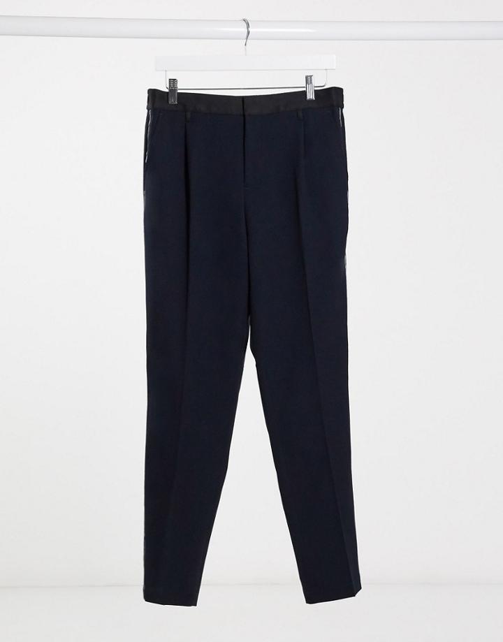 River Island Seersucker Pants In Navy