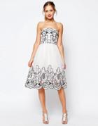 Asos Salon Bandeau Lace Floral Midi Dress In Organza - Cream