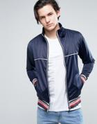 Brave Soul Mens Zip Through Funnel Neck Sweat With Piping Detail - Navy