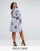 Asos Curve Ruffle Front Shirt Dress With Open Back - Multi