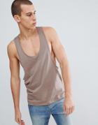 Asos Design Tank With Extreme Racer Back In Beige - Beige
