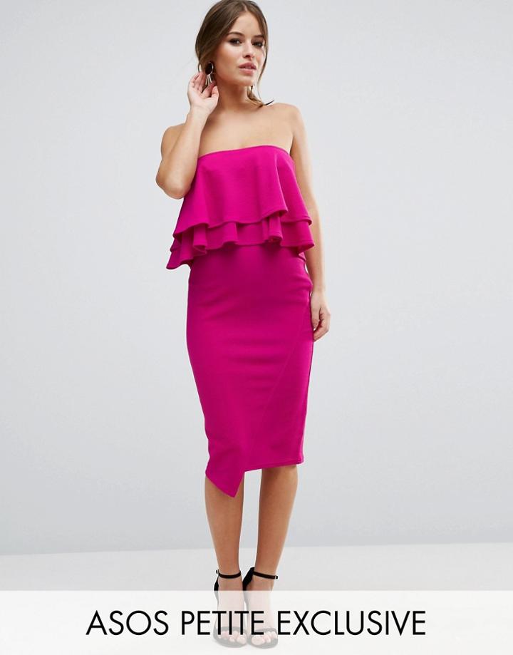 Asos Petite Double Ruffle Bandeau Pencil Dress In Texture - Purple