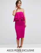 Asos Petite Double Ruffle Bandeau Pencil Dress In Texture - Purple