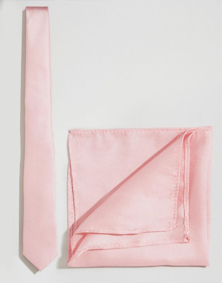 Asos Tie And Pocket Square Pack In Pale Pink - Pink
