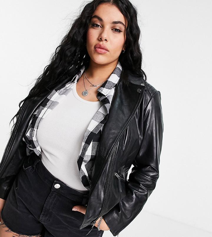 Barney's Originals Plus Belina Leather Biker Jacket-black