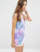 Young Bohemians Romper With Lace Up Front And Pom Pom Trim Hems - Multi