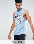 Asos Tall Mickey Sleeveless T-shirt With Dropped Armhole - Blue