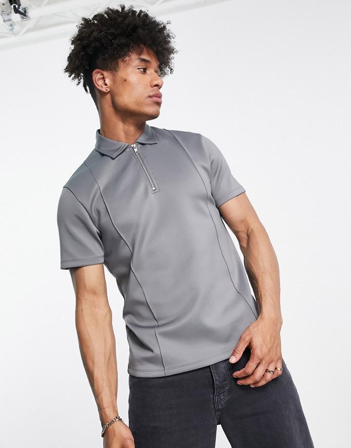Asos Design Smart Polo T-shirt In Gray Scuba