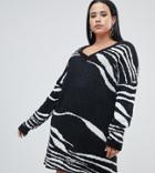 Missguided Plus Exclusive Plus Zebra Stripe Knitted Sweater Dress In Black And White - Multi