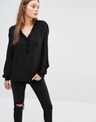 See U Soon Shirt With Raw Edges And Lace Up Shoulder Detail - Black