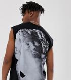 Heart & Dagger Acid Wash Tank With Greek Face Print - Black