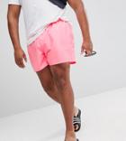 Asos Plus Swim Shorts In Bright Pink With Stripe Drawcord Short Length - Pink