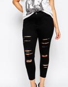 Asos Curve Ridley Skinny Ankle Grazer Jeans In Clean Black With Extreme Rips - Black