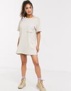 Pull & Bear T-shirt Mini Dress In Beige-neutral