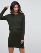 Asos Knitted Dress With Wrap Detail - Green