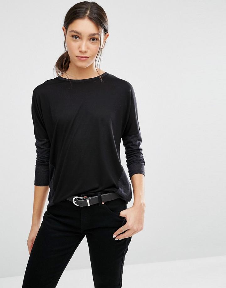 Asos Linen Mix T-shirt With Long Sleeves - Black