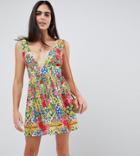 Asos Design Tall Floral Tile Print Crinkle Beach Dress - Multi