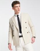 Gianni Feraud Wedding Slim Fit Double Breasted Wool Mix Plaid Suit Jacket-white