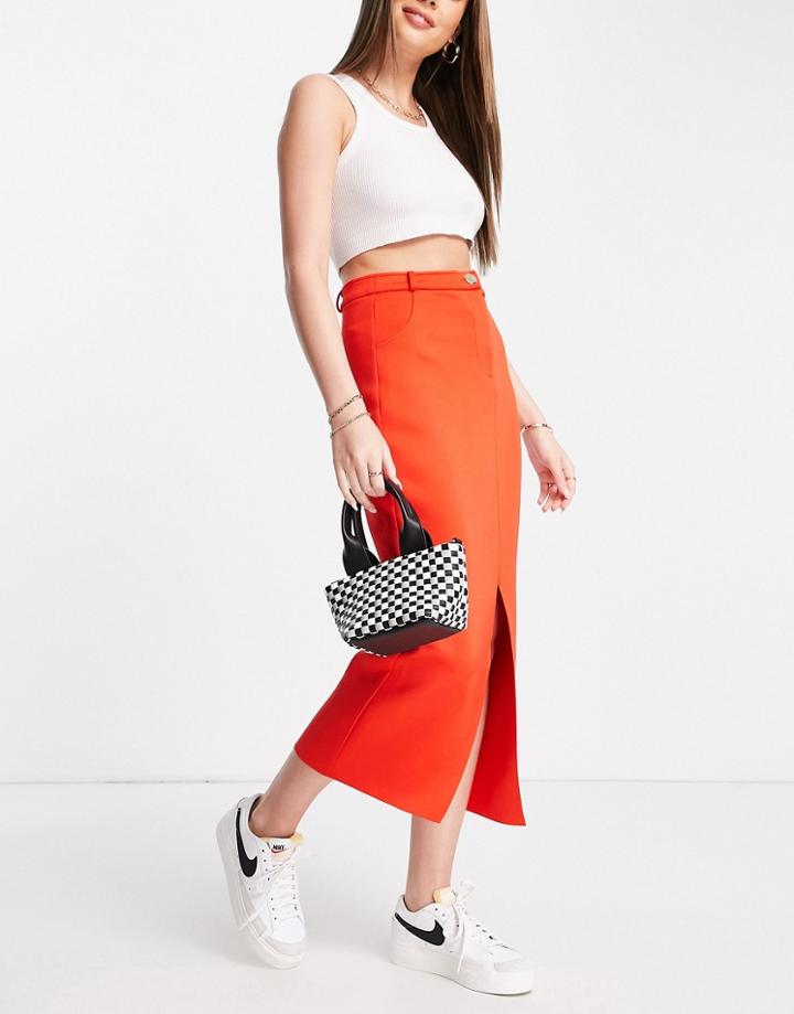 River Island Pencil Midi Skirt In Red