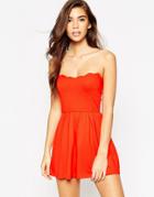 Asos Bandeau Romper With Scallop Edge - Red