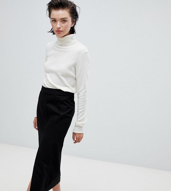Weekday Front Split Denim Skirt In Black