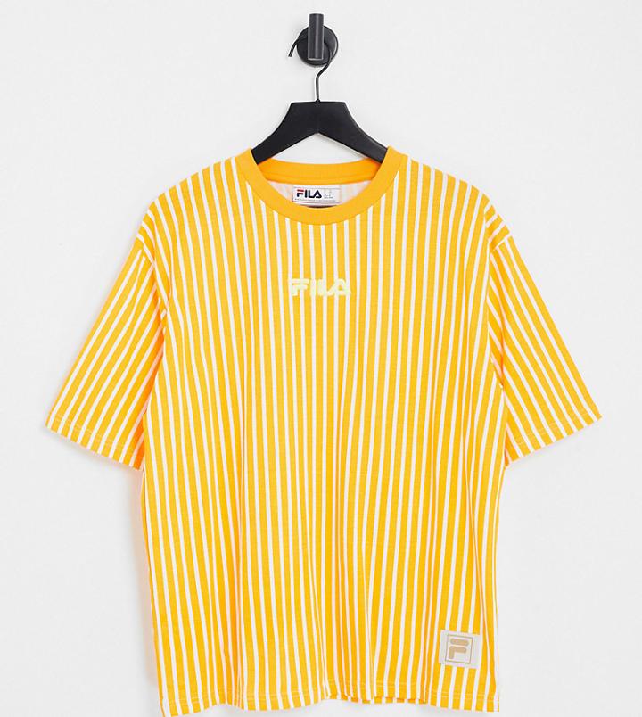 Fila Striped T-shirt With Logo In Orange - Exclusive To Asos