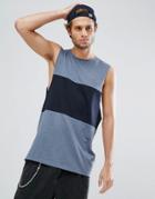 Asos Relaxed Tank With Dropped Armhole And Contrast Panel In Blue - Multi