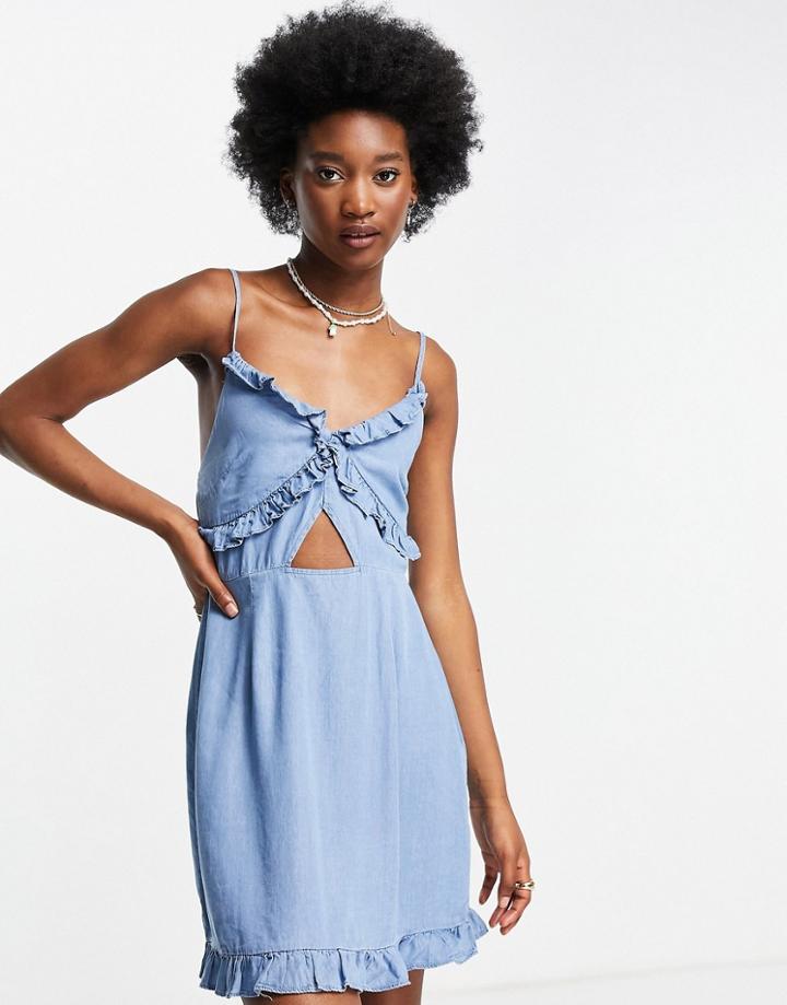 Urban Bliss Ruffle Mini Dress In Chambray-blues