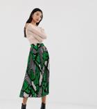 Weekday Pleated Midi Skirt In Rust Geometric Print - Multi