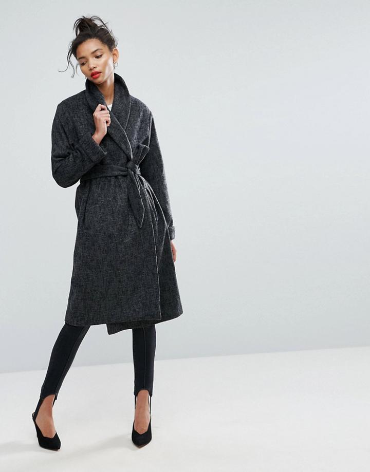 Asos Shawl Collar Belted Coat - Black