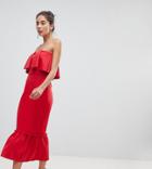 True Violet Bandeau Frill Midi Dress With Pephem - Red