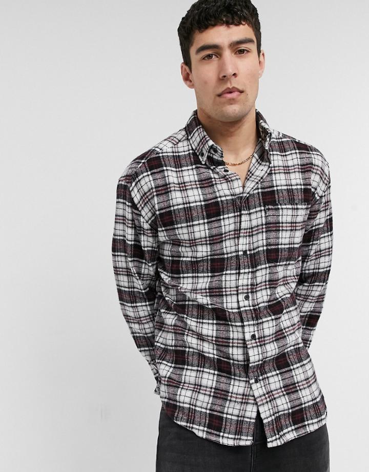 Asos Design 90s Oversized Plaid Shirt In Red And Black Brushed Flannel