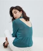 Pieces Knit Sweater With V Neck Back - Green