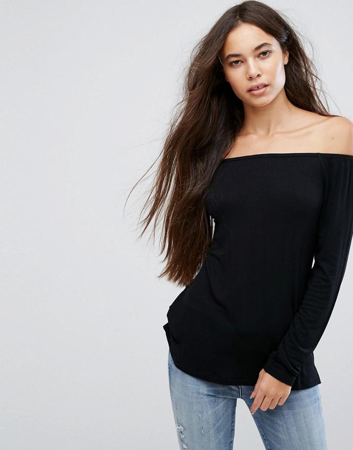 Asos Off Shoulder Top In Slouchy Fit - Black