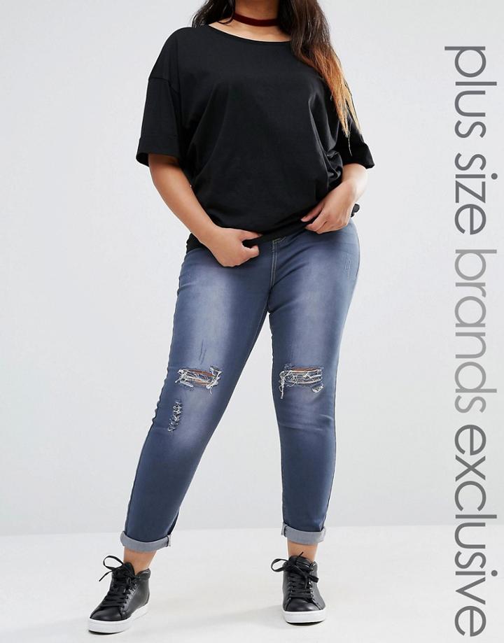 Liquor & Poker Plus Mid Rise Knee Rip Detail Super Skinny Jean - Gray