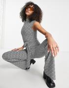 Asos Design Short Sleeve Jacquard Jumpsuit In Mono Geo Print-multi