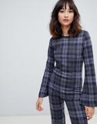 2ndday Checked Knit Blouse - Navy