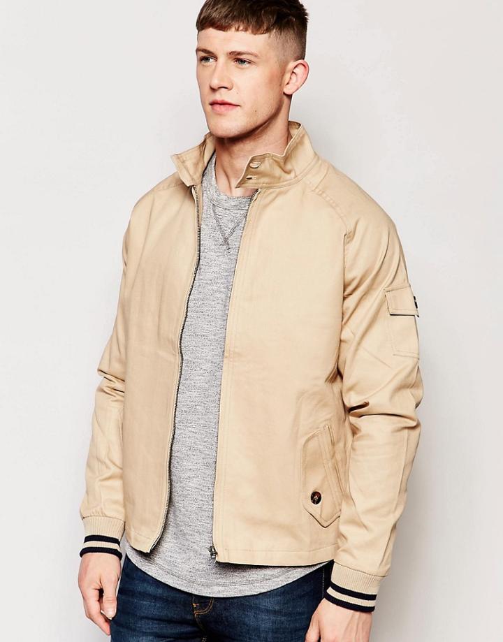 Native Youth Harrington Jacket With Contrast Rib - Tan