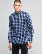 Fred Perry Shirt In Gingham Herringbone In Mid Blue In Slim Fit - Blue