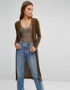 New Look Ribbed Longline Cardigan - Green