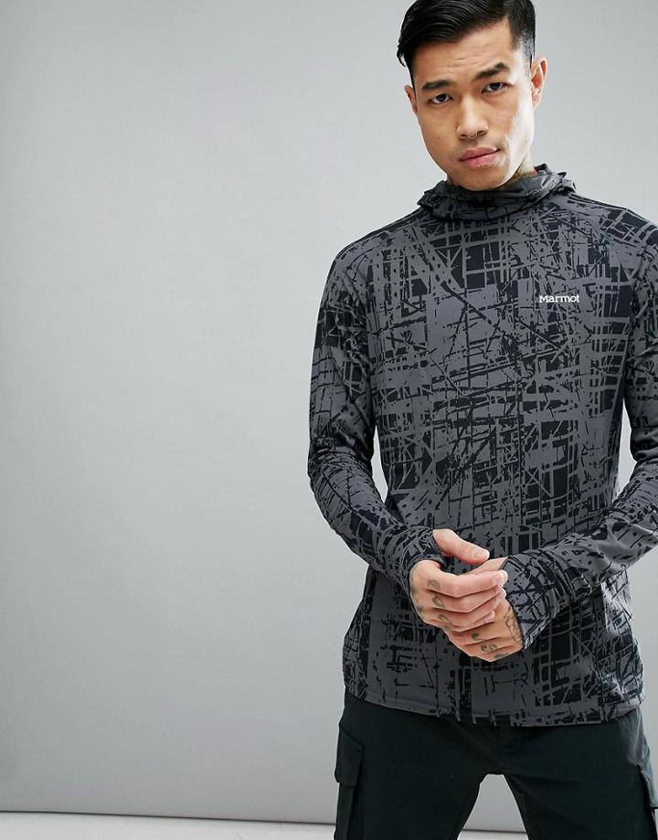 Marmot Harrier Baselayer Hoodie In Dark Gray Print - Gray