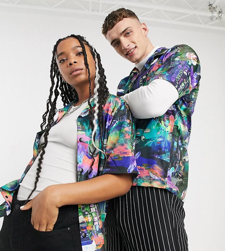 Collusion Unisex Nylon Skyline Print Shirt-multi