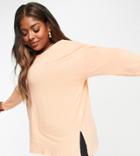 Cotton: On Oversized Side Split Long Sleeve T-shirt In Peach-orange