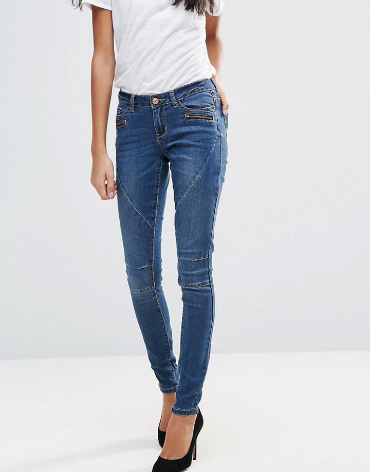Noisy May Pocket Zips Paneled Skinny Jeans - Blue