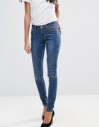 Noisy May Pocket Zips Paneled Skinny Jeans - Blue